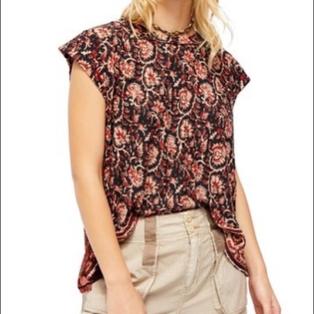 Free People High Tide Dual Print Top Black Size Medium NWT